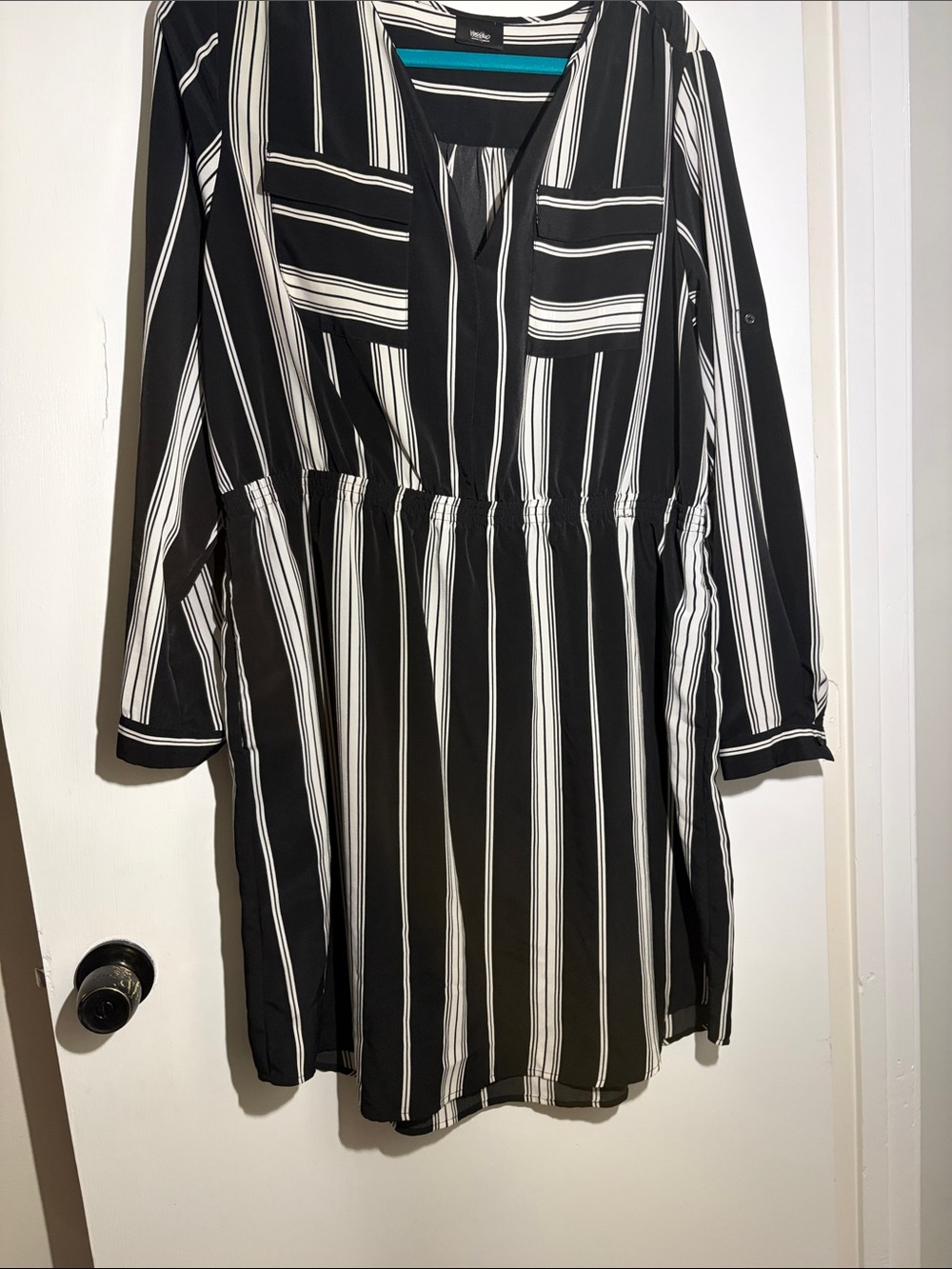 Mossimo Supply Co. Black and White Vertical Stripe Long Sleeve Dress